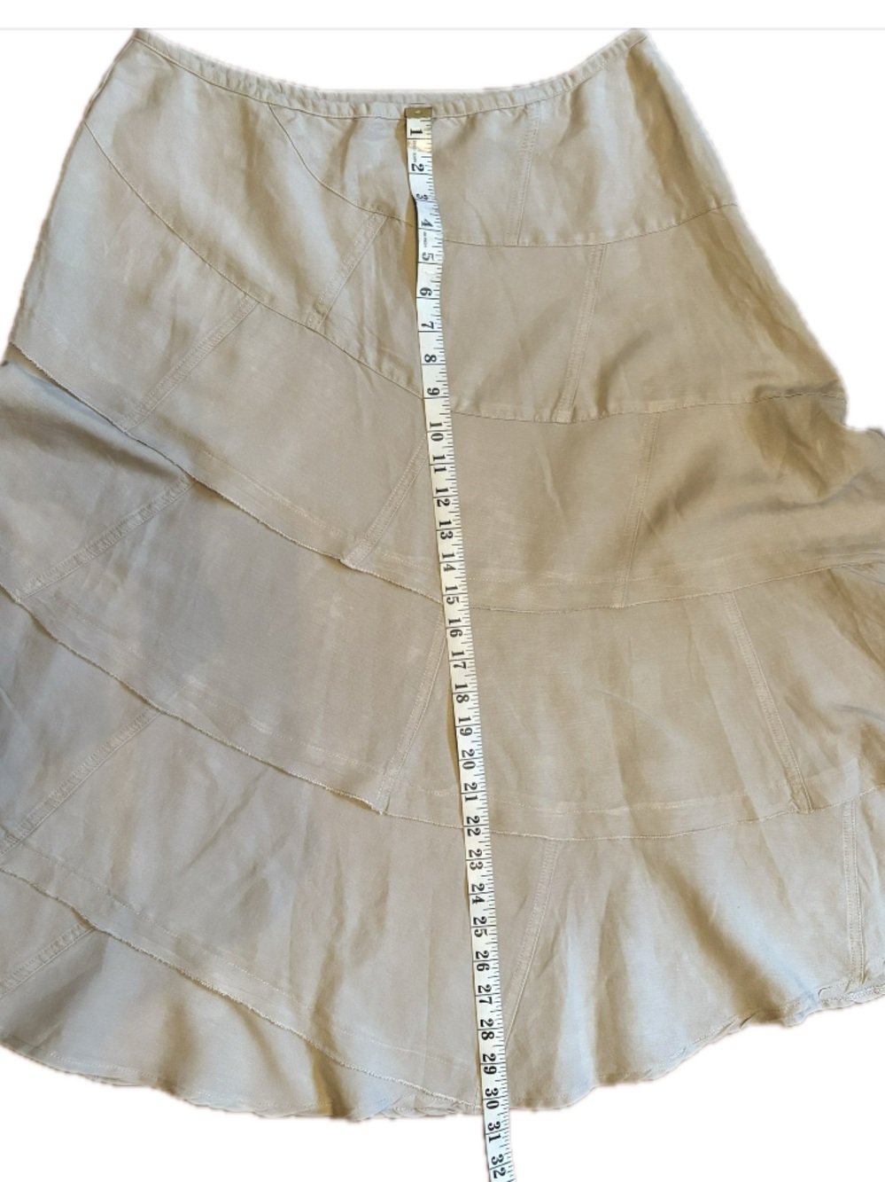 Sandro Sportswear Linen Asymmetrical Tiered A-line Midi Full Skirt Size 12 Tan - Picture 7 of 10